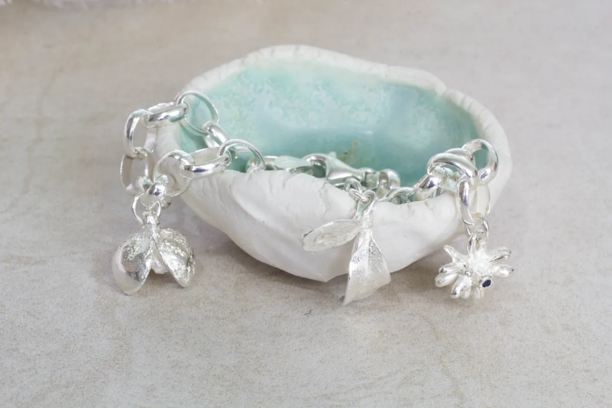 Native Seedling Three Charm Bracelet -  Sterling Silver sold by Sophie Divett Jewelry