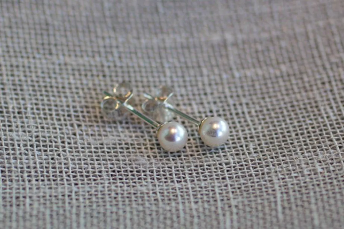 Pearl Studs - White - 4-4.5mm sold by Sophie Divett Jewelry