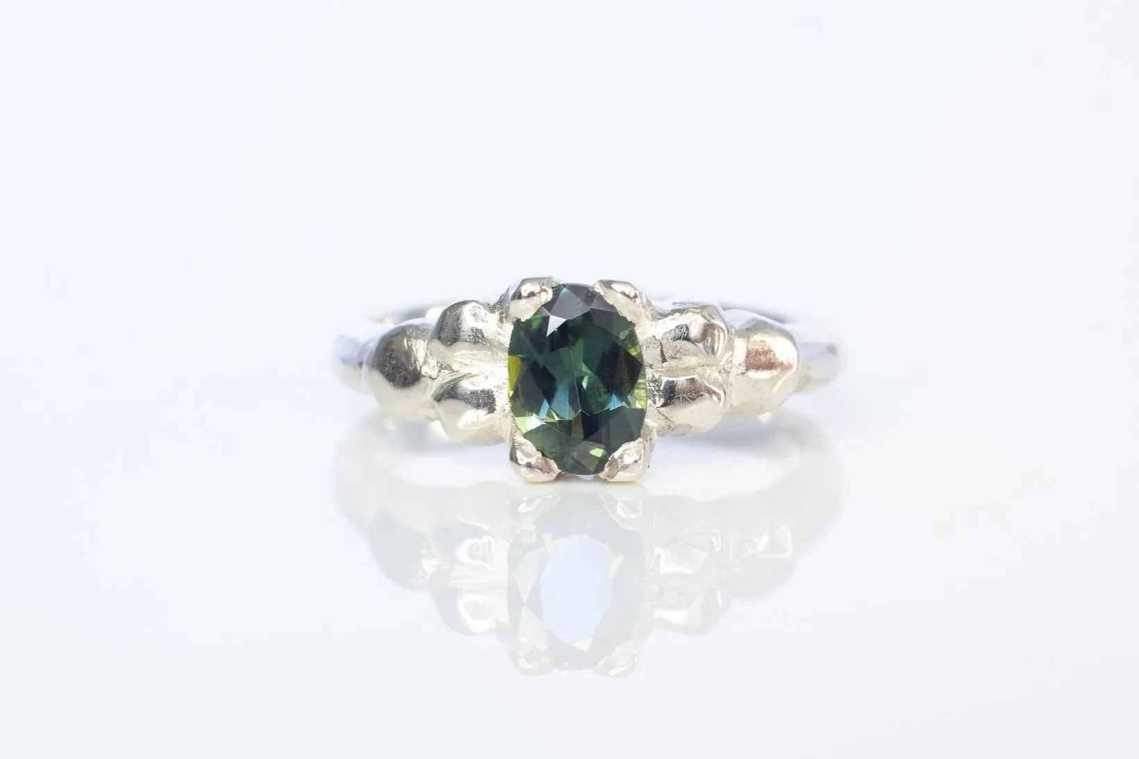 Oasis Ring - 9ct White Gold with Blue-Green Sapphire sold by Sophie Divett Jewelry