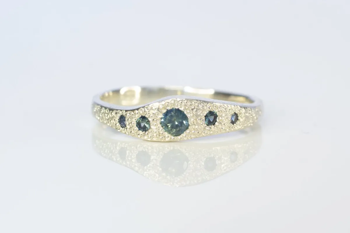 ON HOLD Seafoam Ring - 9ct White Gold with Teal Sapphires sold by Sophie Divett Jewelry