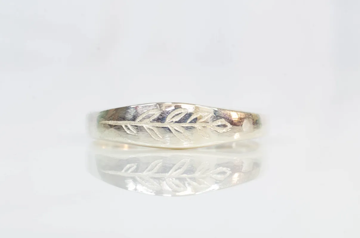 Leaf Signet Ring - White Gold sold by Sophie Divett Jewelry