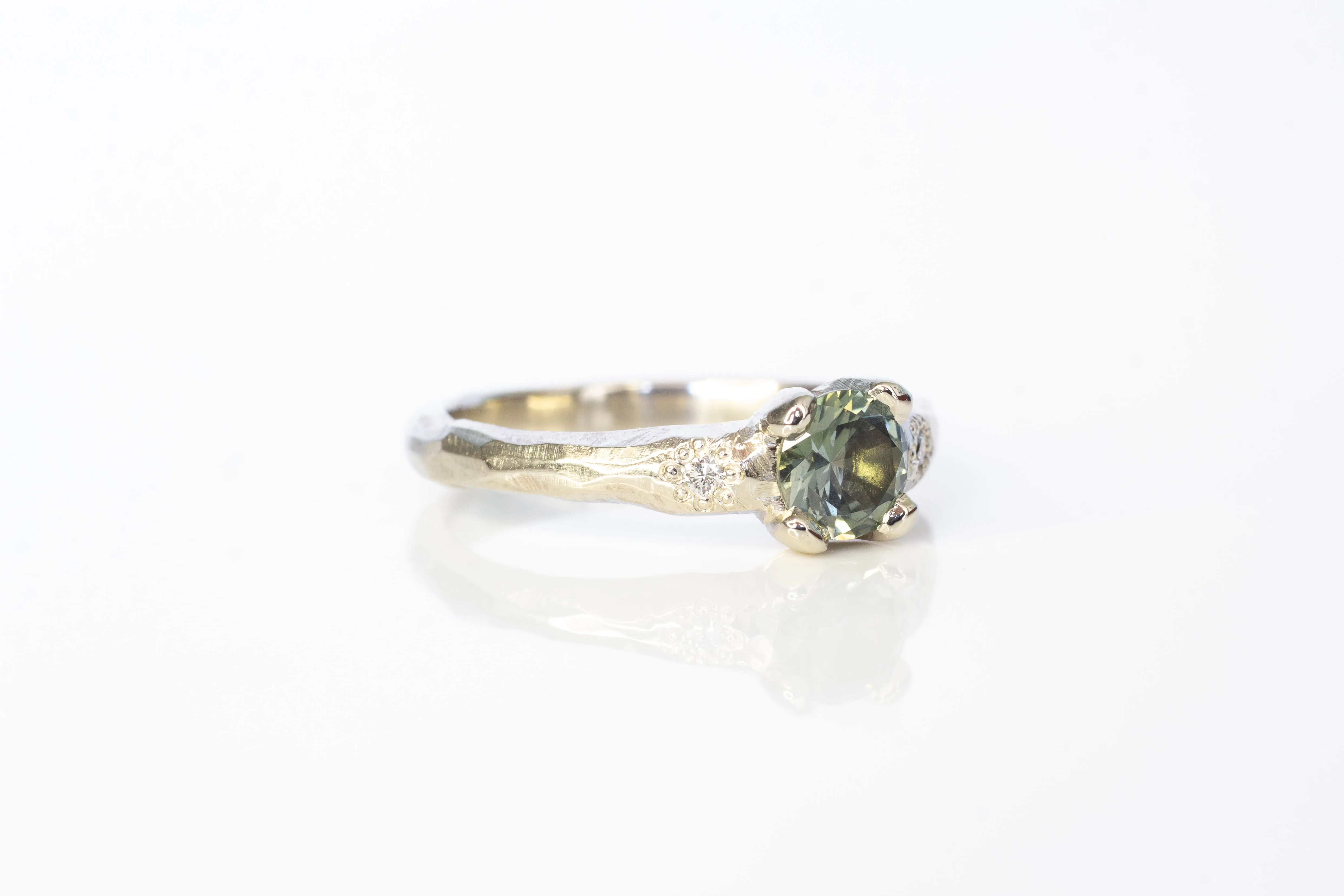 Mira Ring - 14ct White Gold with 5.5mm Green-Grey Sapphire sold by Sophie Divett Jewelry product image thumbnail 5