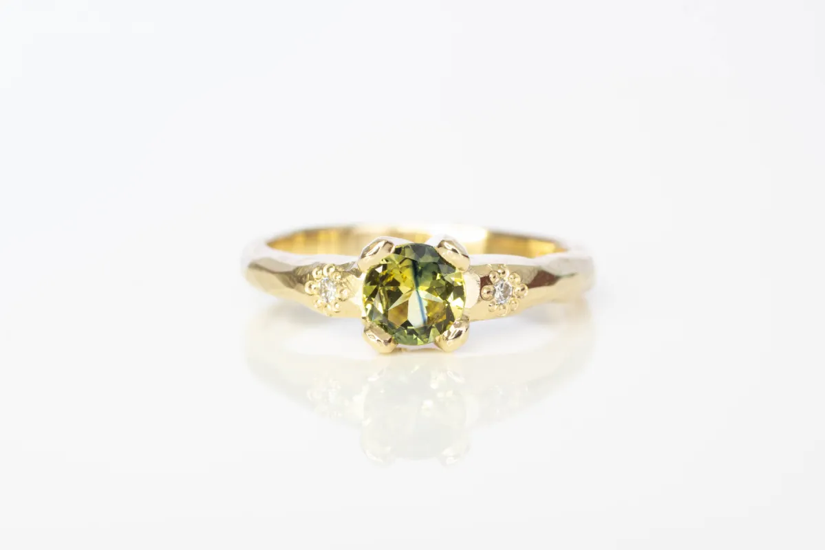 Mira Ring - 9ct Yellow Gold with 5.4mm Yellow-Blue Parti Sapphire sold by Sophie Divett Jewelry