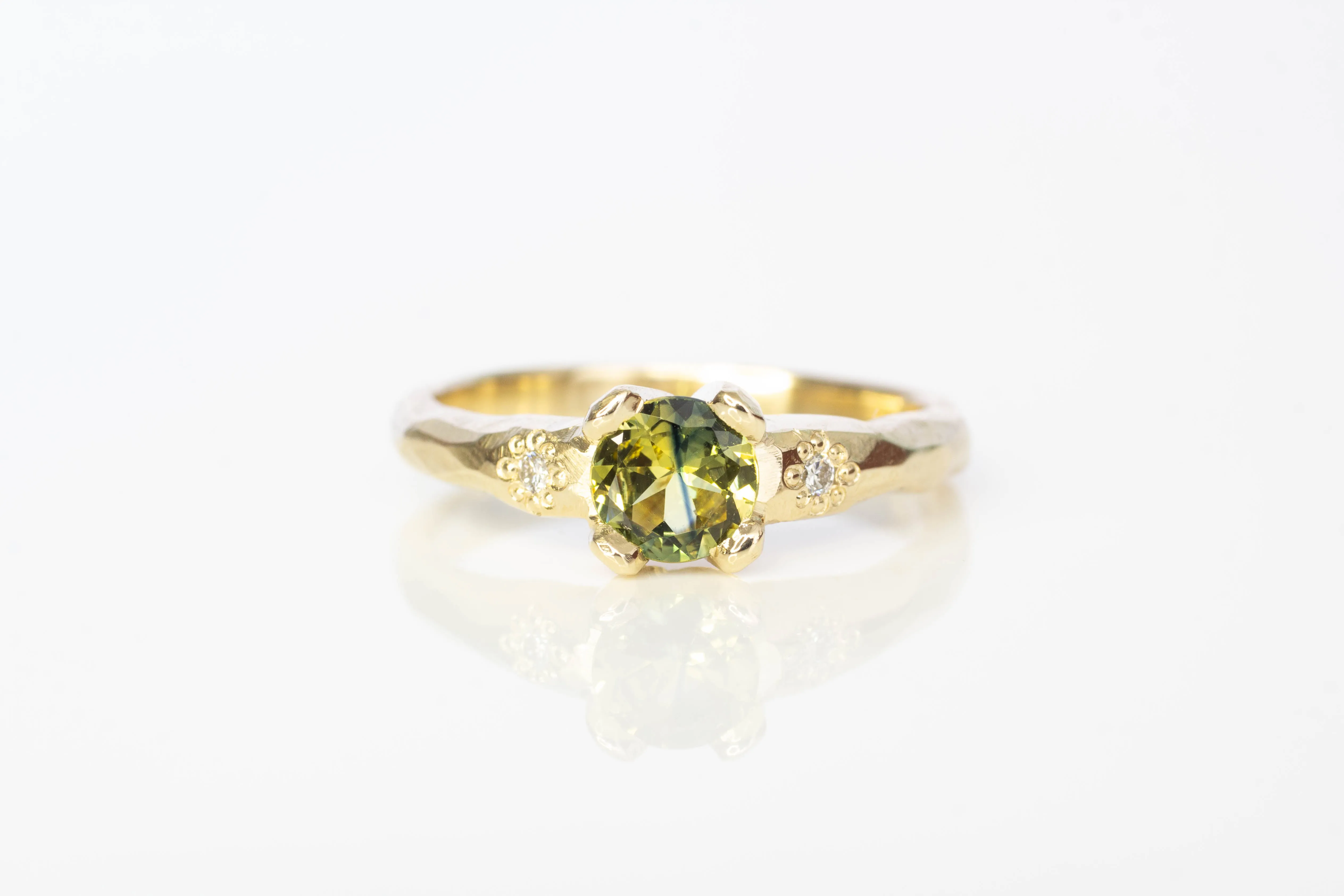 Mira Ring - 9ct Yellow Gold with 5.4mm Yellow-Blue Parti Sapphire sold by Sophie Divett Jewelry