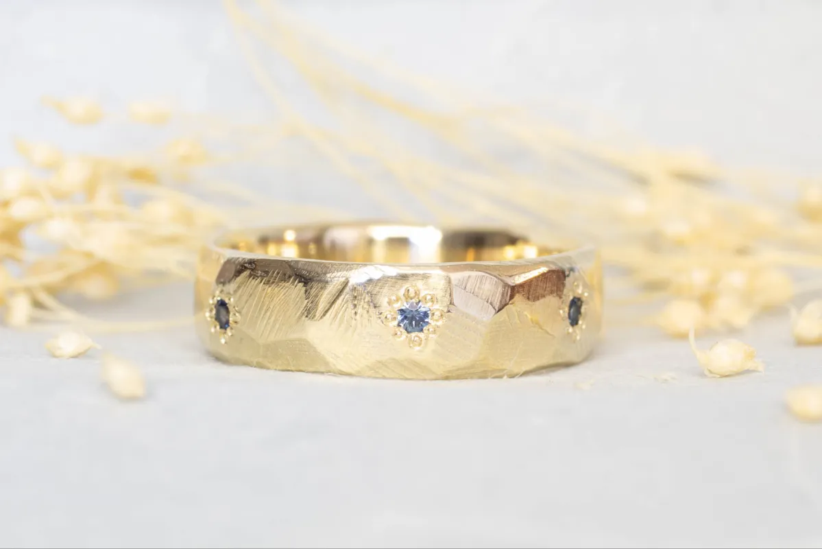 Terra Band with Blue Sapphires - 6mm - 9ct Yellow Gold sold by Sophie Divett Jewelry