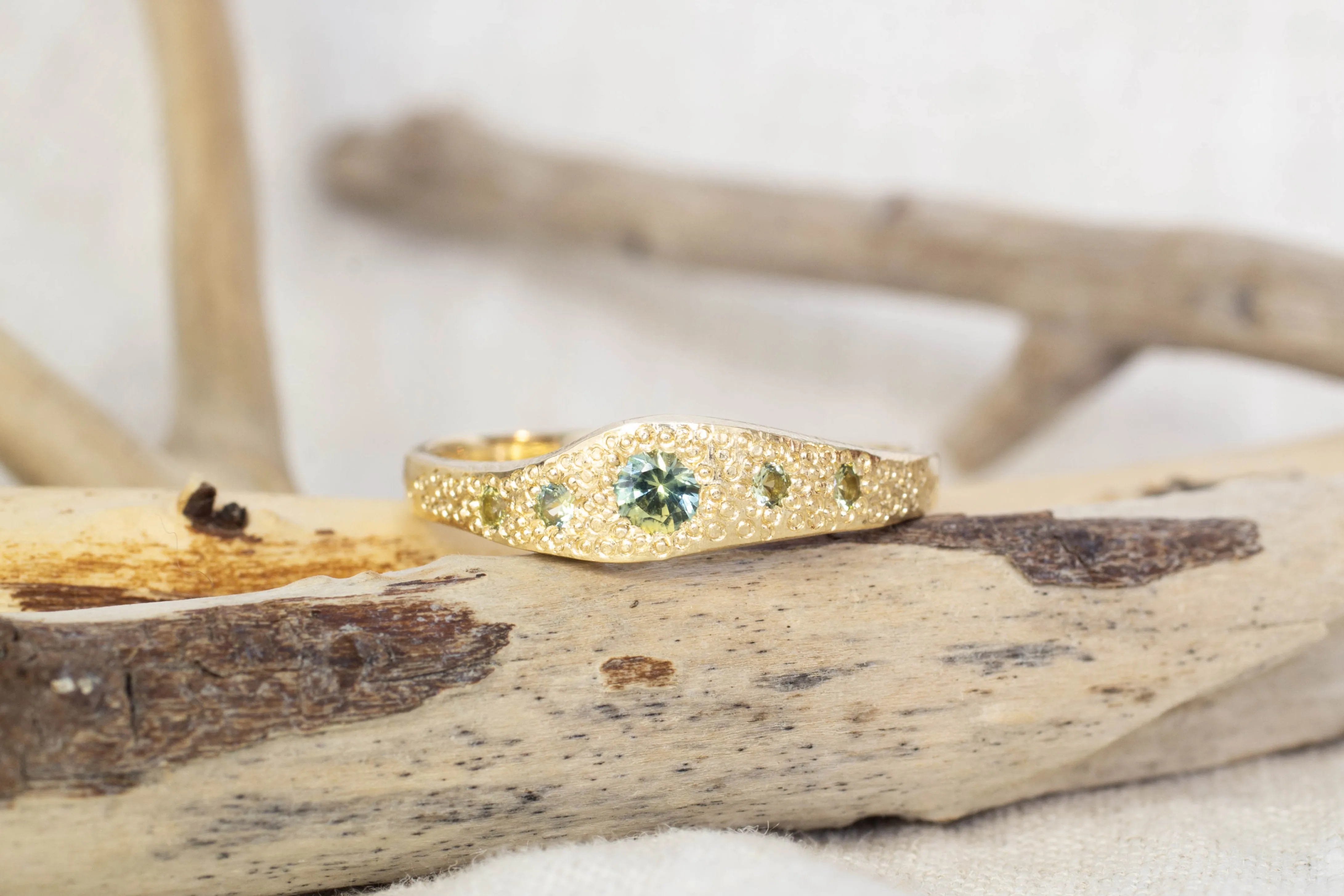 Seafoam Ring - 9ct Yellow Gold with Green Sapphires sold by Sophie Divett Jewelry product image thumbnail 2