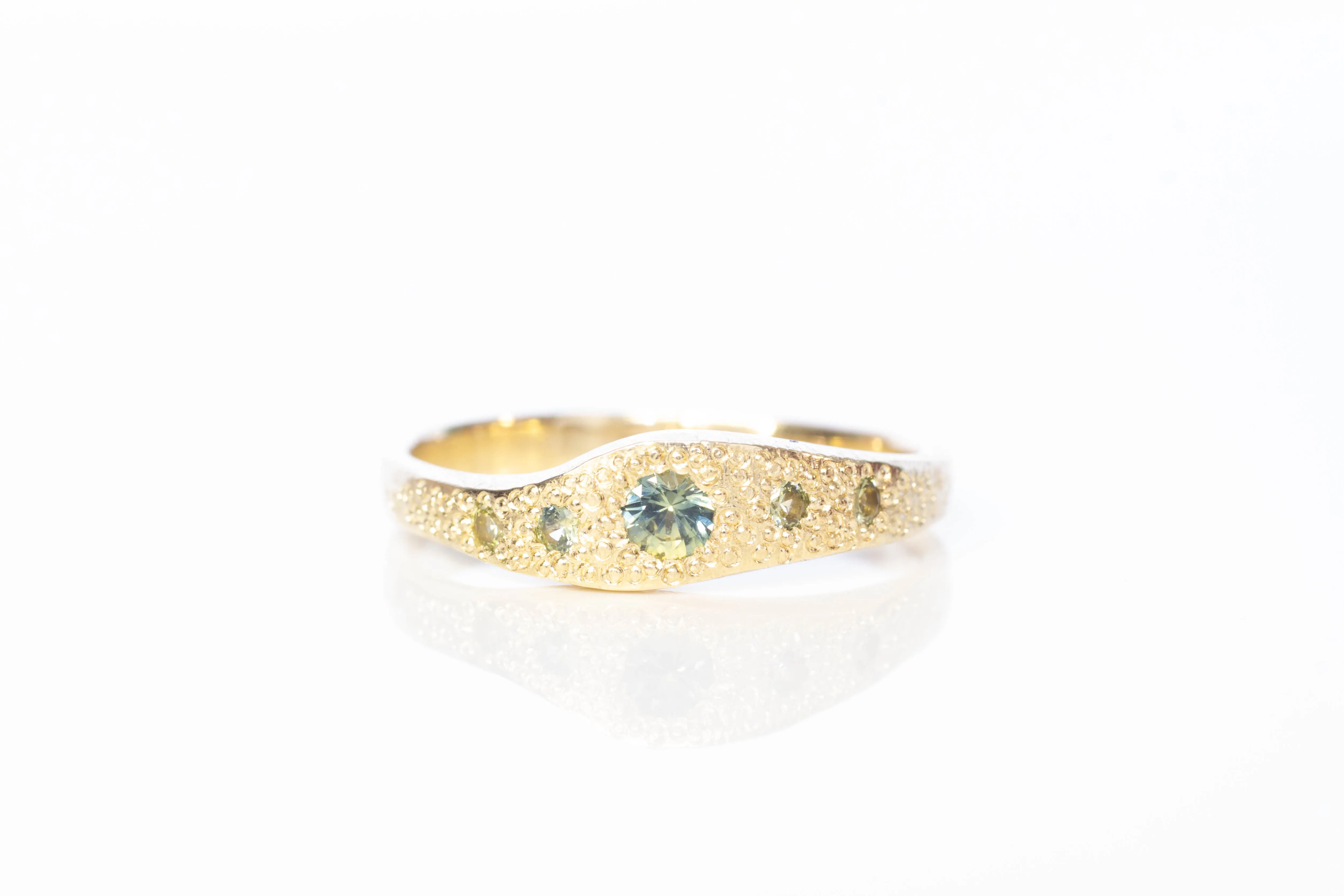 Seafoam Ring - 9ct Yellow Gold with Green Sapphires sold by Sophie Divett Jewelry