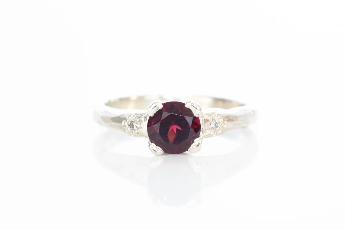 Mira Ring - 9ct White Gold with Red Garnet sold by Sophie Divett Jewelry