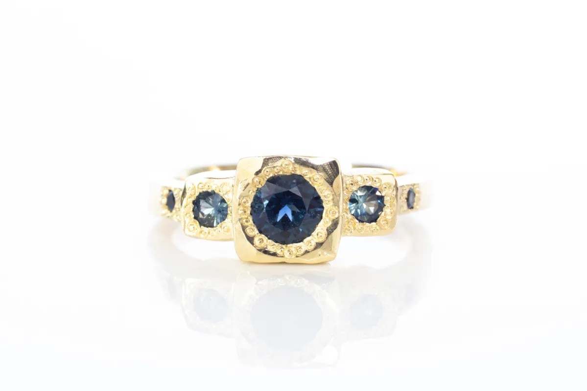 Bespoke Byzantine Ring - 18ct Yellow Gold with Teal Sapphires sold by Sophie Divett Jewelry