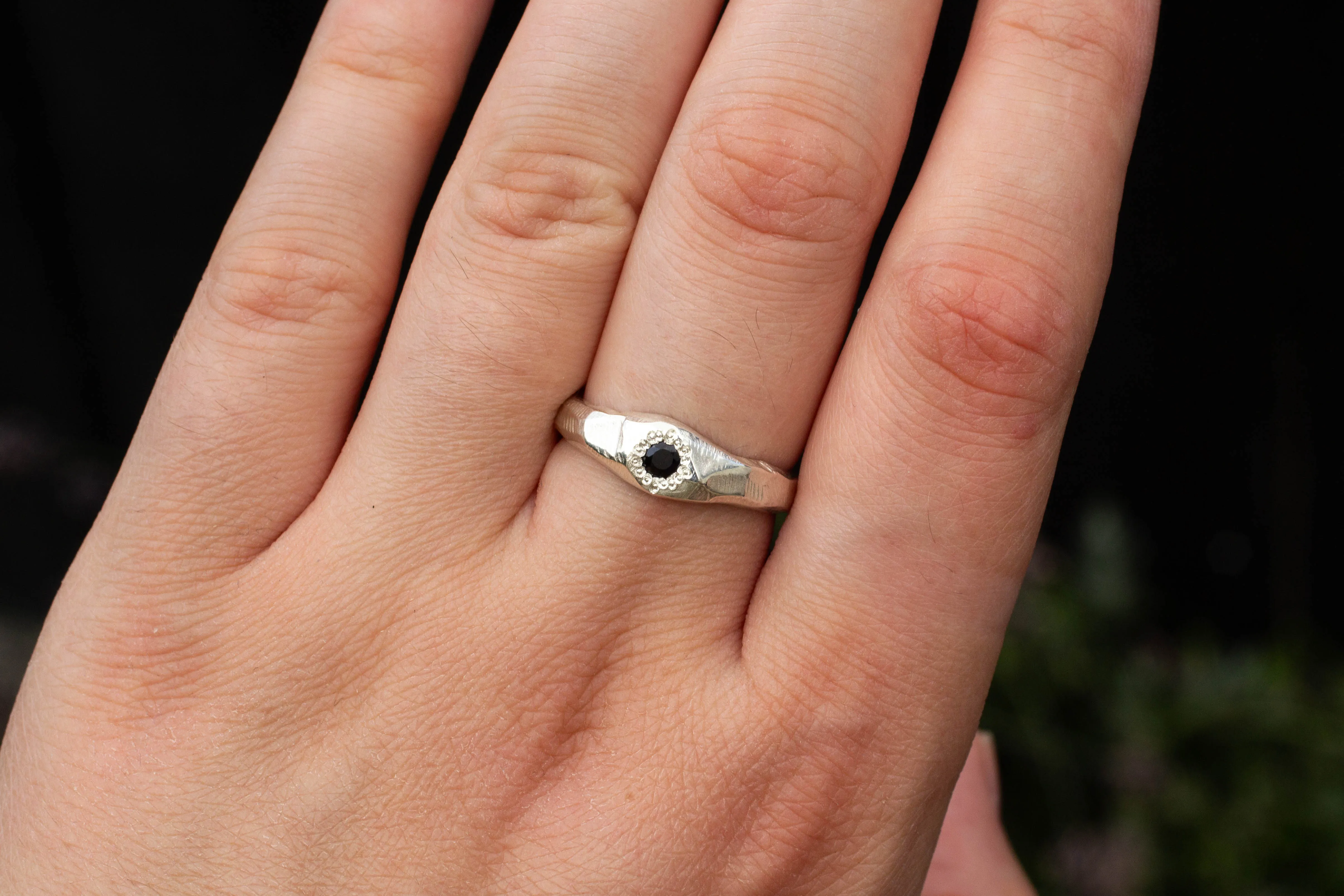 Hestia Ring - Sterling Silver with Black Sapphire sold by Sophie Divett Jewelry