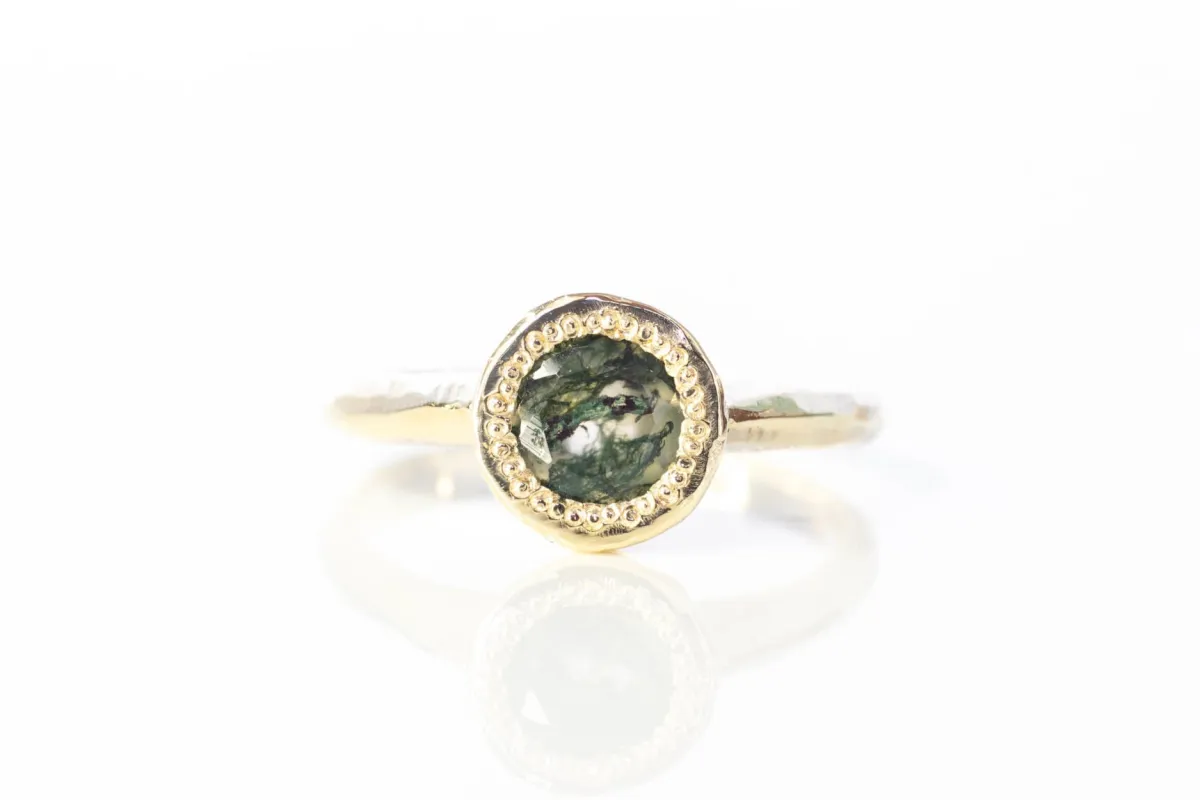 Lota Ring - 9ct Yellow Gold with Moss Agate sold by Sophie Divett Jewelry