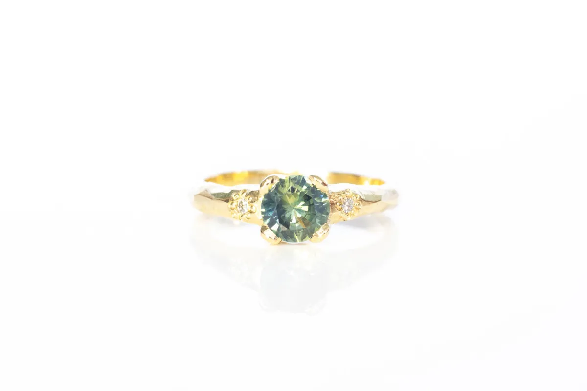 Mira Ring - 18ct Yellow Gold with 6mm Green Parti Sapphire sold by Sophie Divett Jewelry