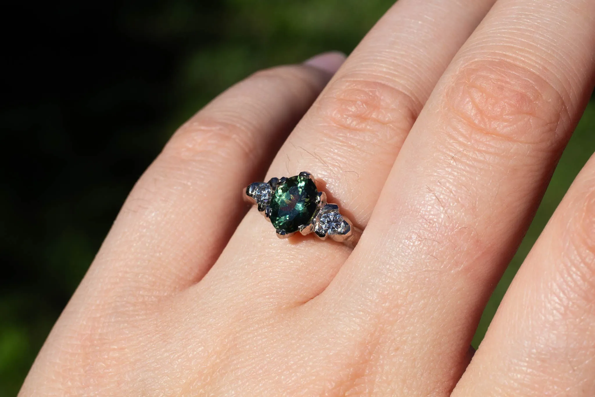 Helios Ring - 18ct White Gold with Green Sapphire and Diamonds sold by Sophie Divett Jewelry product image thumbnail 3