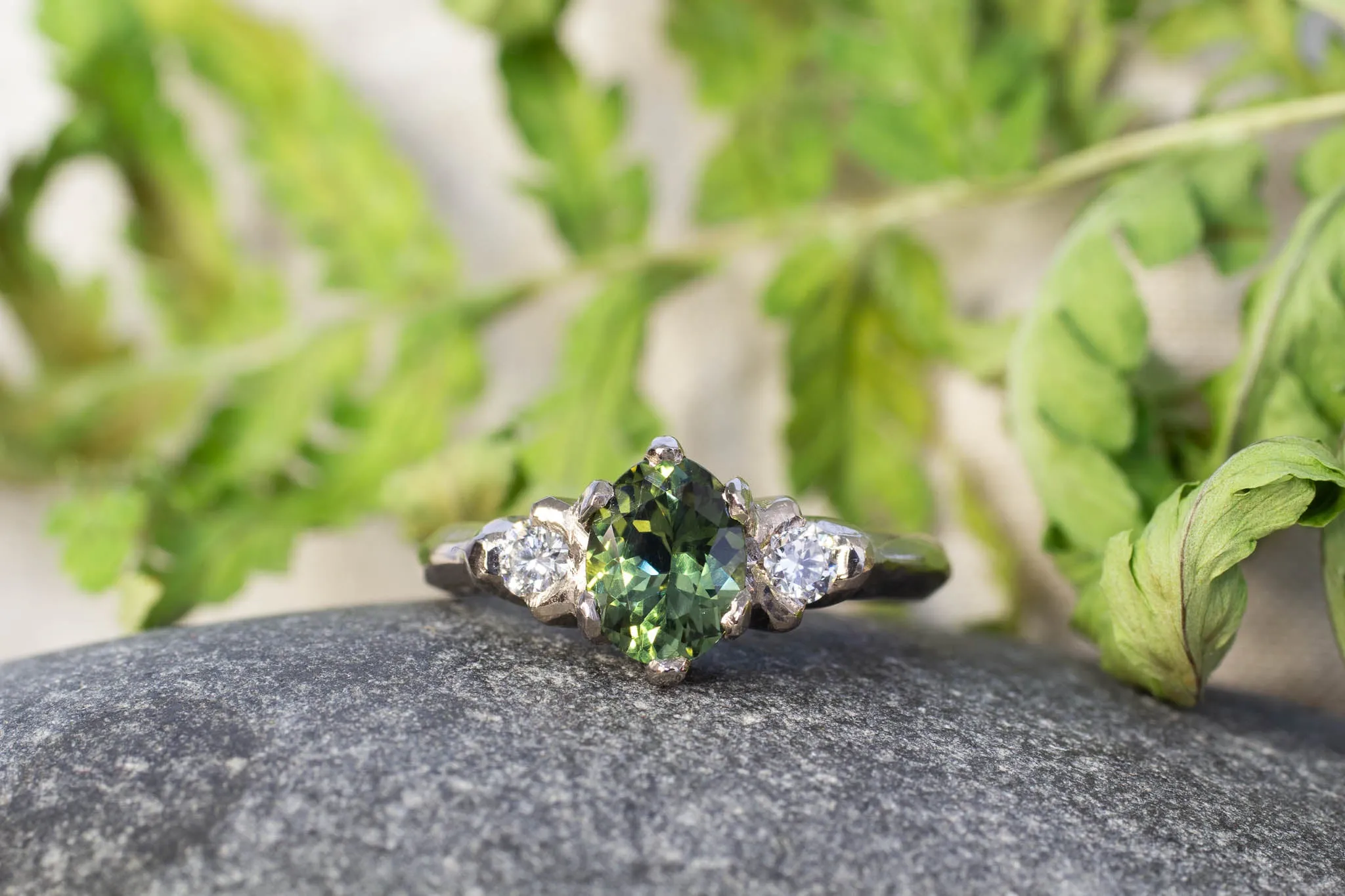 Helios Ring - 18ct White Gold with Green Sapphire and Diamonds sold by Sophie Divett Jewelry product image thumbnail 2