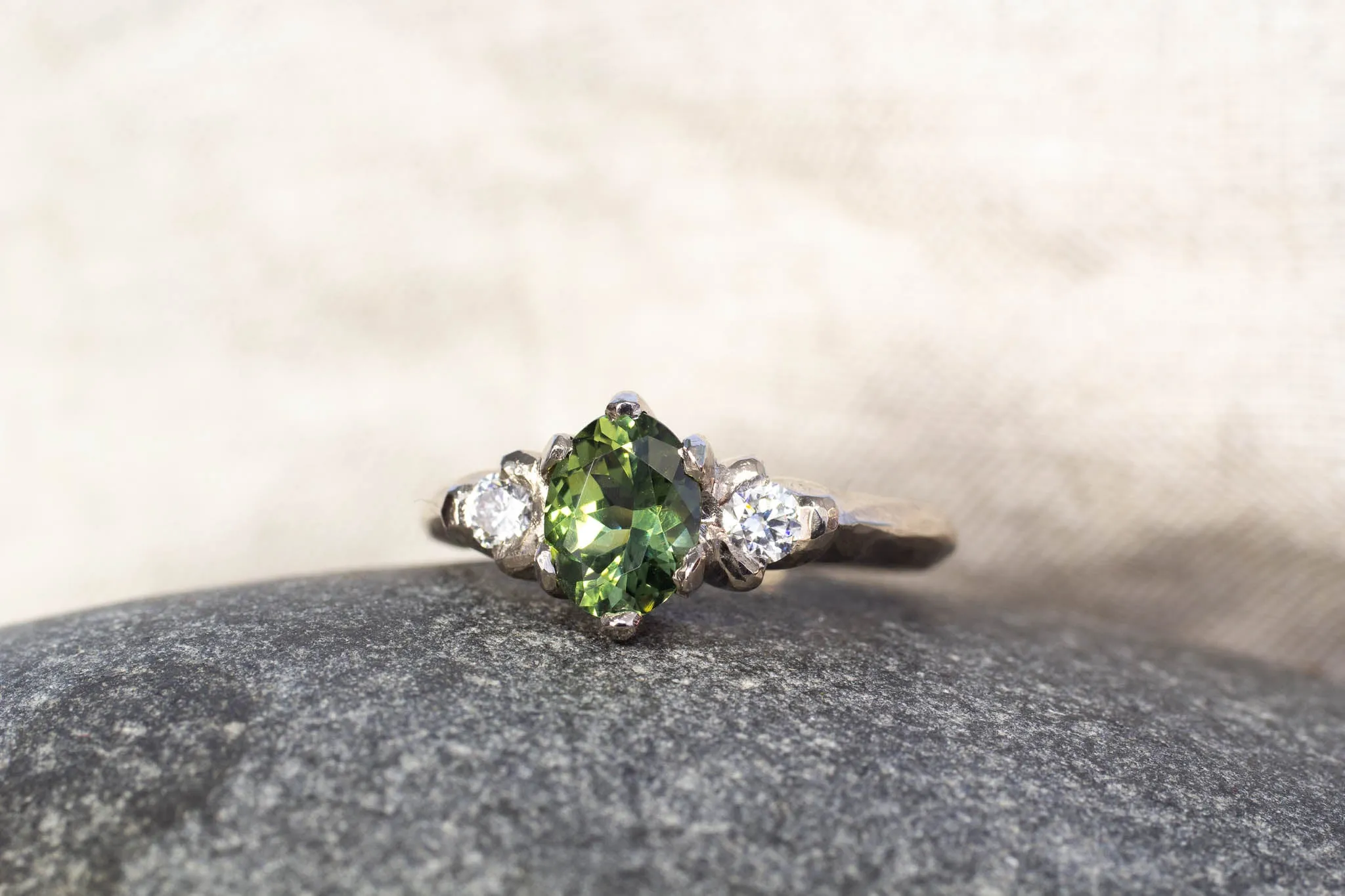 Helios Ring - 18ct White Gold with Green Sapphire and Diamonds sold by Sophie Divett Jewelry product image thumbnail 4