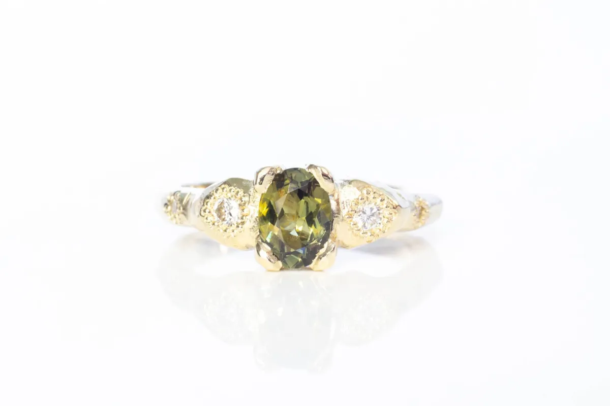 ON HOLD - Thalia Ring - 9ct Yellow Gold with Green Sapphire sold by Sophie Divett Jewelry