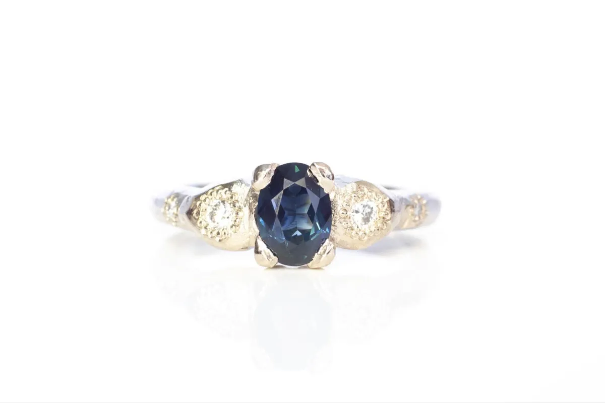 Thalia Ring - 18ct White Gold with Blue-Green Sapphire sold by Sophie Divett Jewelry
