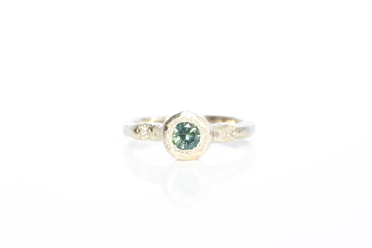 Neve Ring - 14ct White Gold with Teal Sapphire sold by Sophie Divett Jewelry