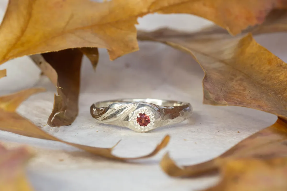 Daphne Ring - Sterling Silver with Garnet sold by Sophie Divett Jewelry