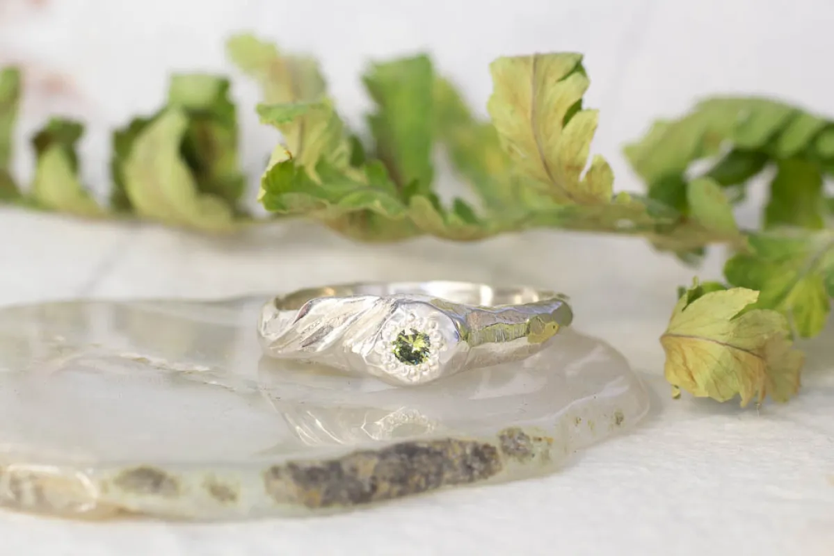 Daphne Ring - Sterling Silver with Green Sapphire sold by Sophie Divett Jewelry