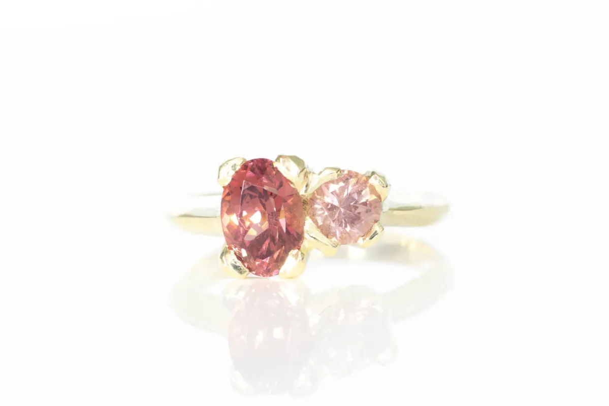 Duo Ring - 14ct Yellow Gold with Pink Garnets sold by Sophie Divett Jewelry
