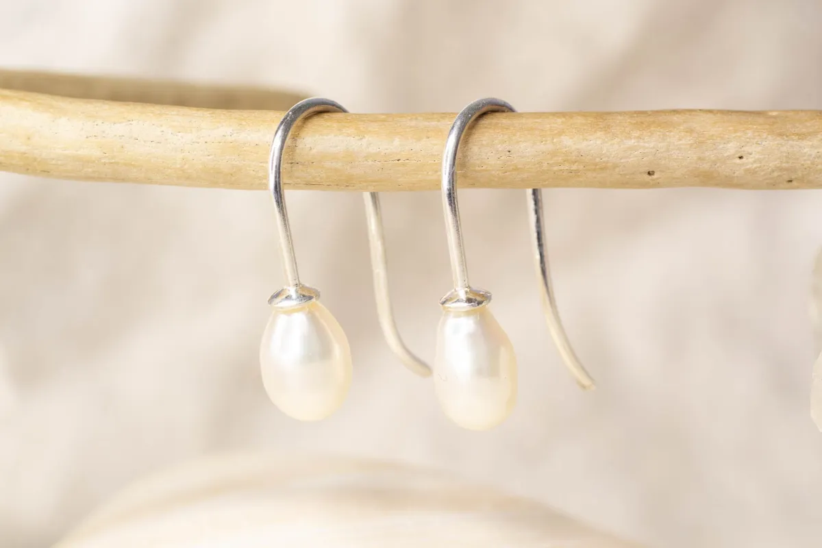 Dew Earrings - Sterling Silver with White Pearls sold by Sophie Divett Jewelry