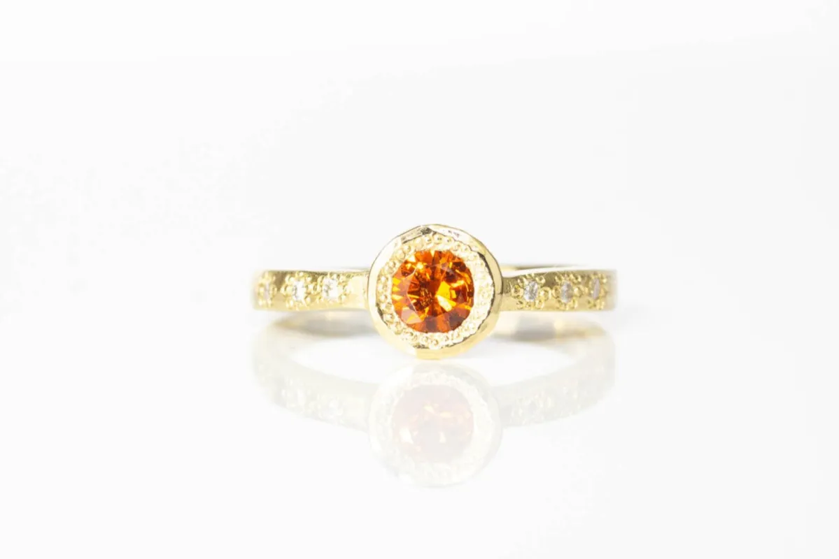 Vesper Ring - 18ct Yellow Gold with Spessartine Garnet and Diamonds sold by Sophie Divett Jewelry
