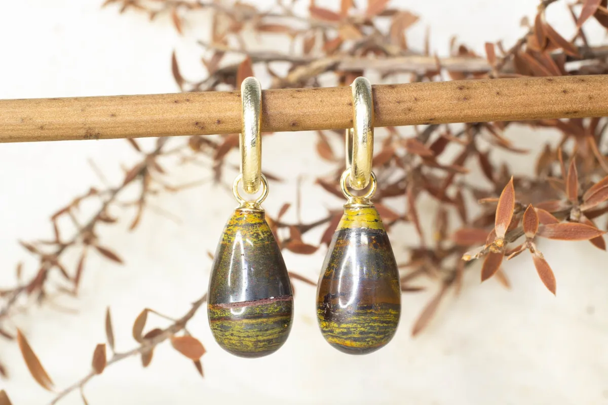 Endora Hoops - Yellow Gold with Tiger's Eye sold by Sophie Divett Jewelry