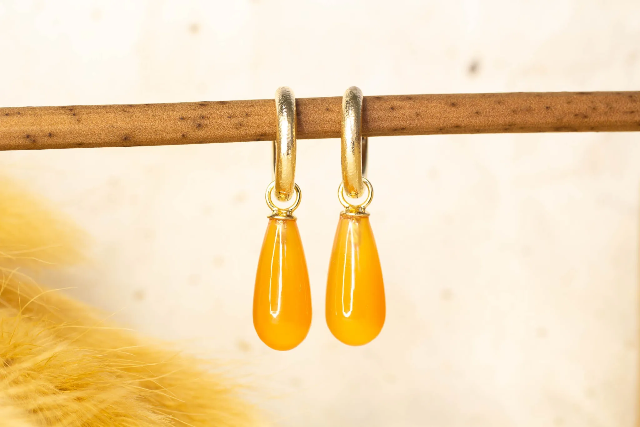 Endora Hoops - Yellow Gold with Carnelian sold by Sophie Divett Jewelry