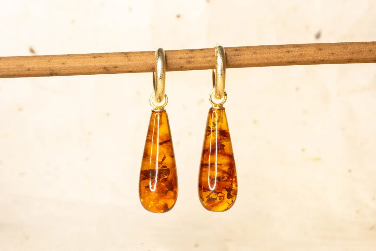 Endora Hoops - Yellow Gold with Amber sold by Sophie Divett Jewelry