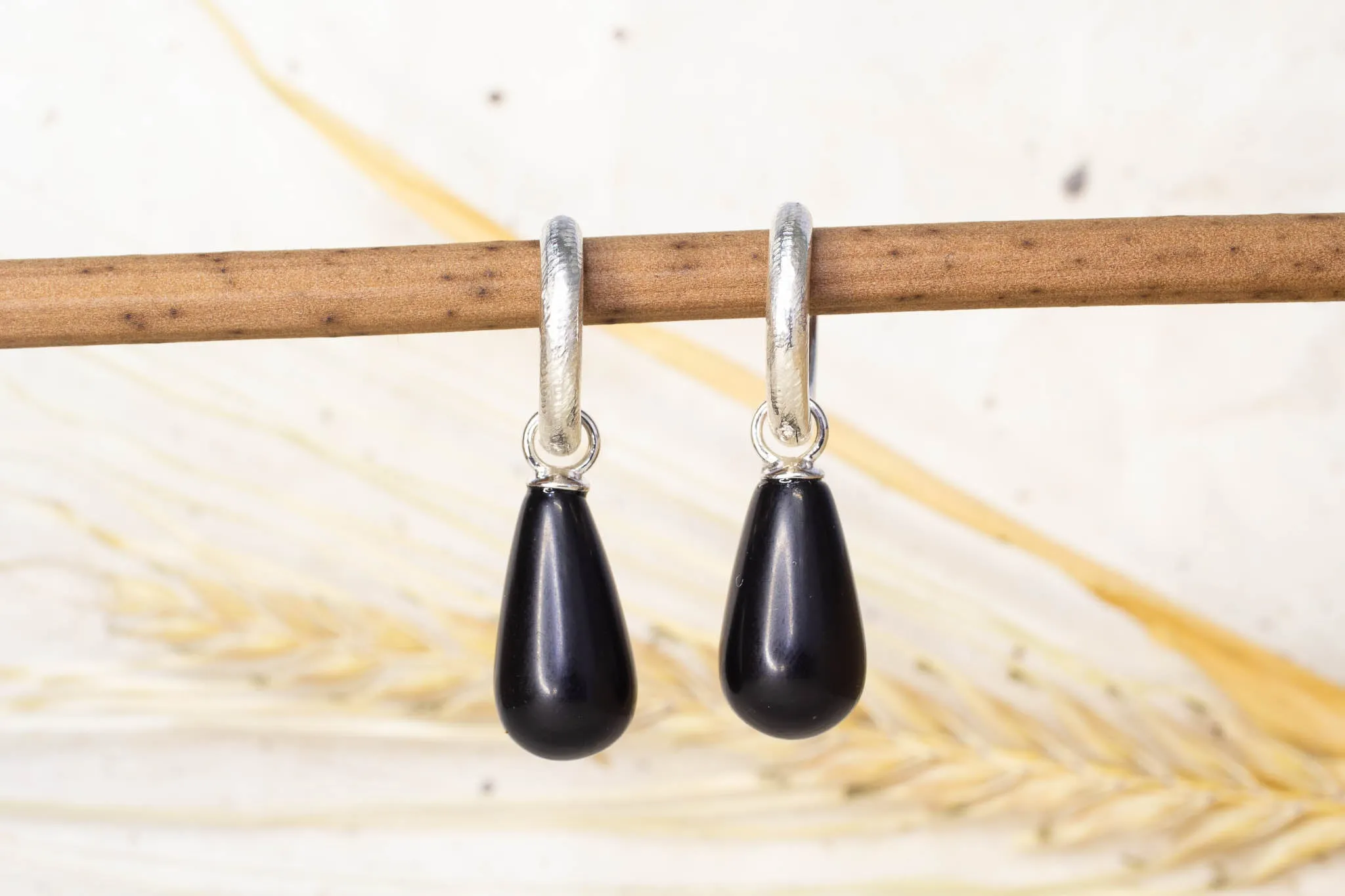 Endora Hoops - Sterling Silver with Onyx sold by Sophie Divett Jewelry