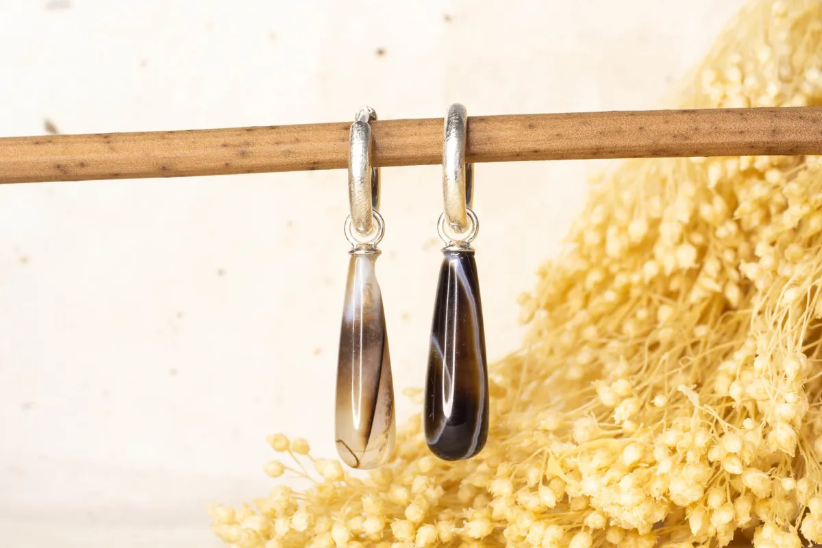 Endora Hoops - Sterling Silver with Agate sold by Sophie Divett Jewelry