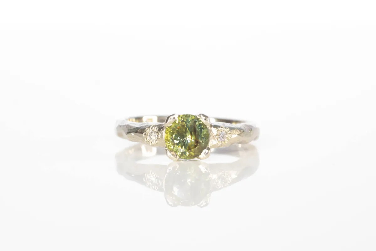 Mira Ring - 14ct White Gold with 1.15ct Green Sapphire sold by Sophie Divett Jewelry