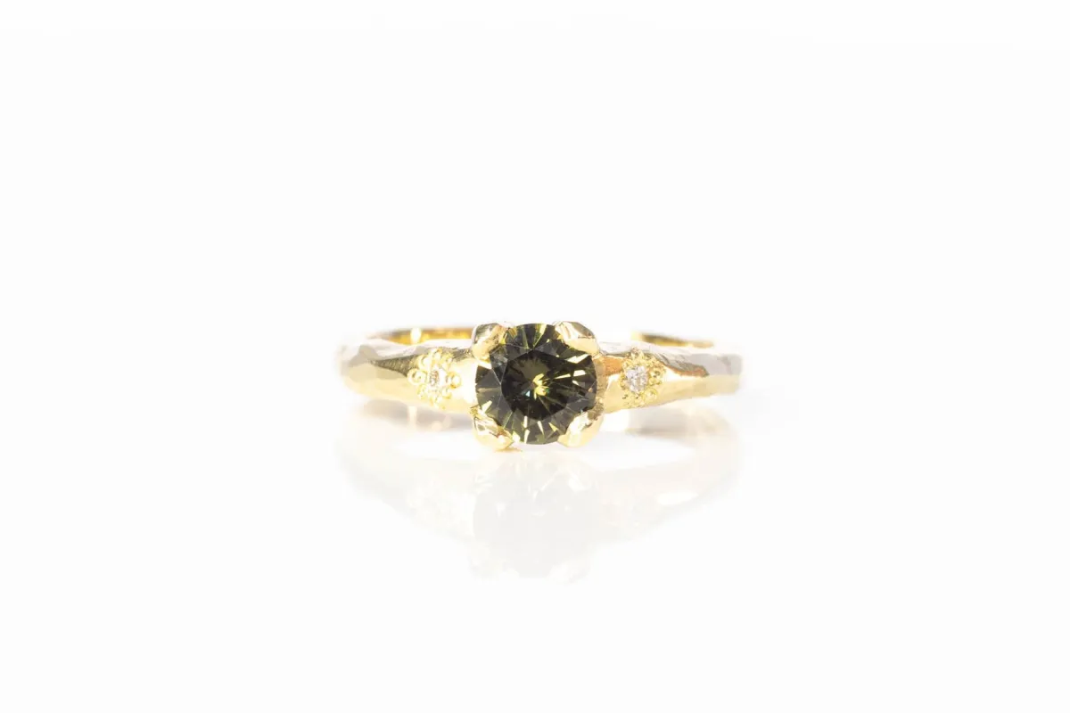Mira Ring - 18ct Yellow Gold with 0.76ct Green-Brown Sapphire sold by Sophie Divett Jewelry