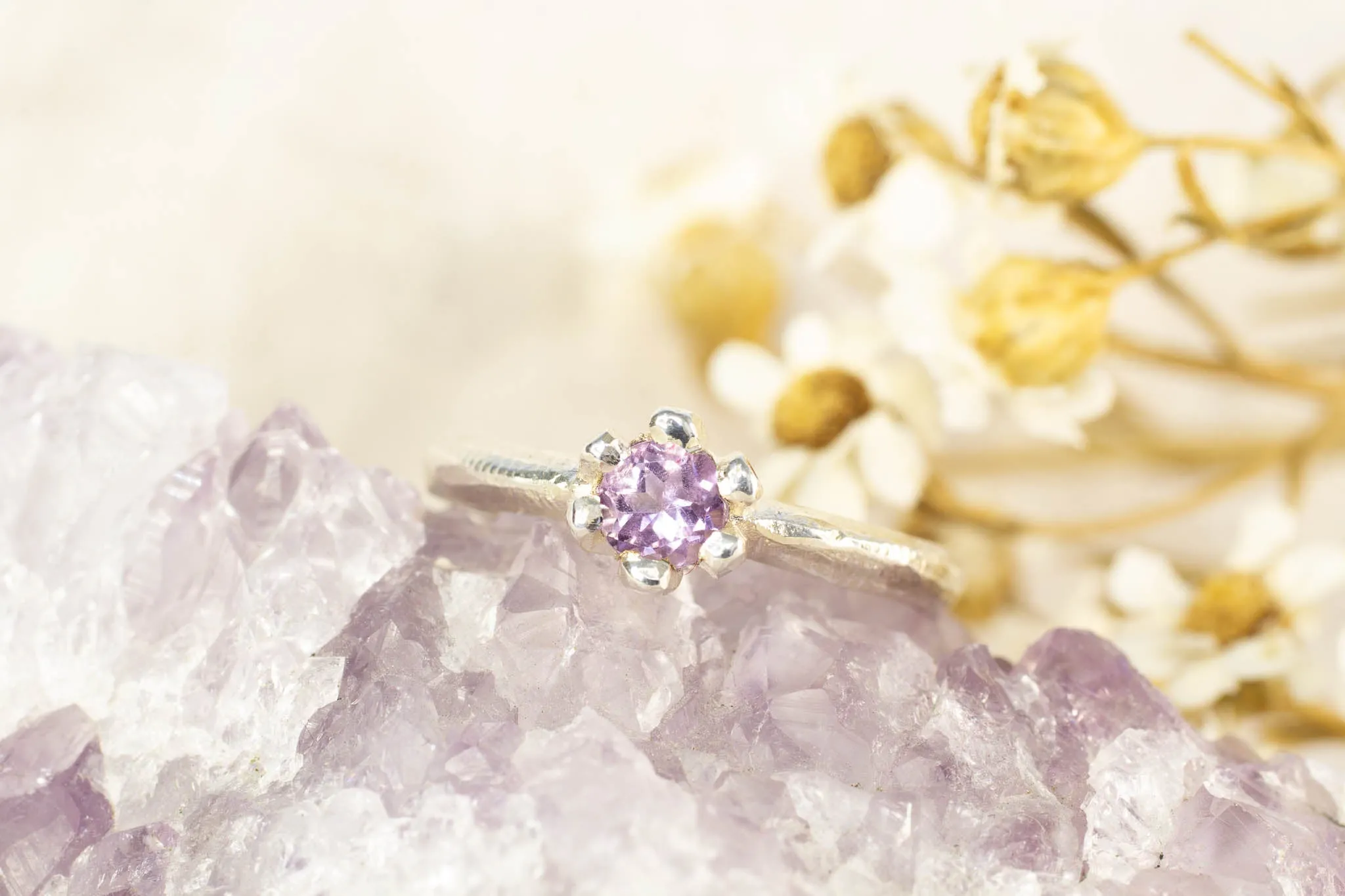 Vesta Ring - Sterling Silver with Amethyst sold by Sophie Divett Jewelry