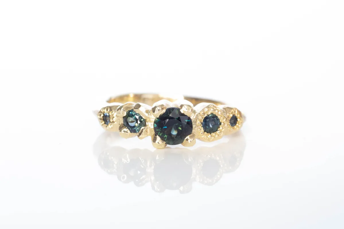 Orion Ring - 9ct Yellow Gold with Teal Sapphires sold by Sophie Divett Jewelry