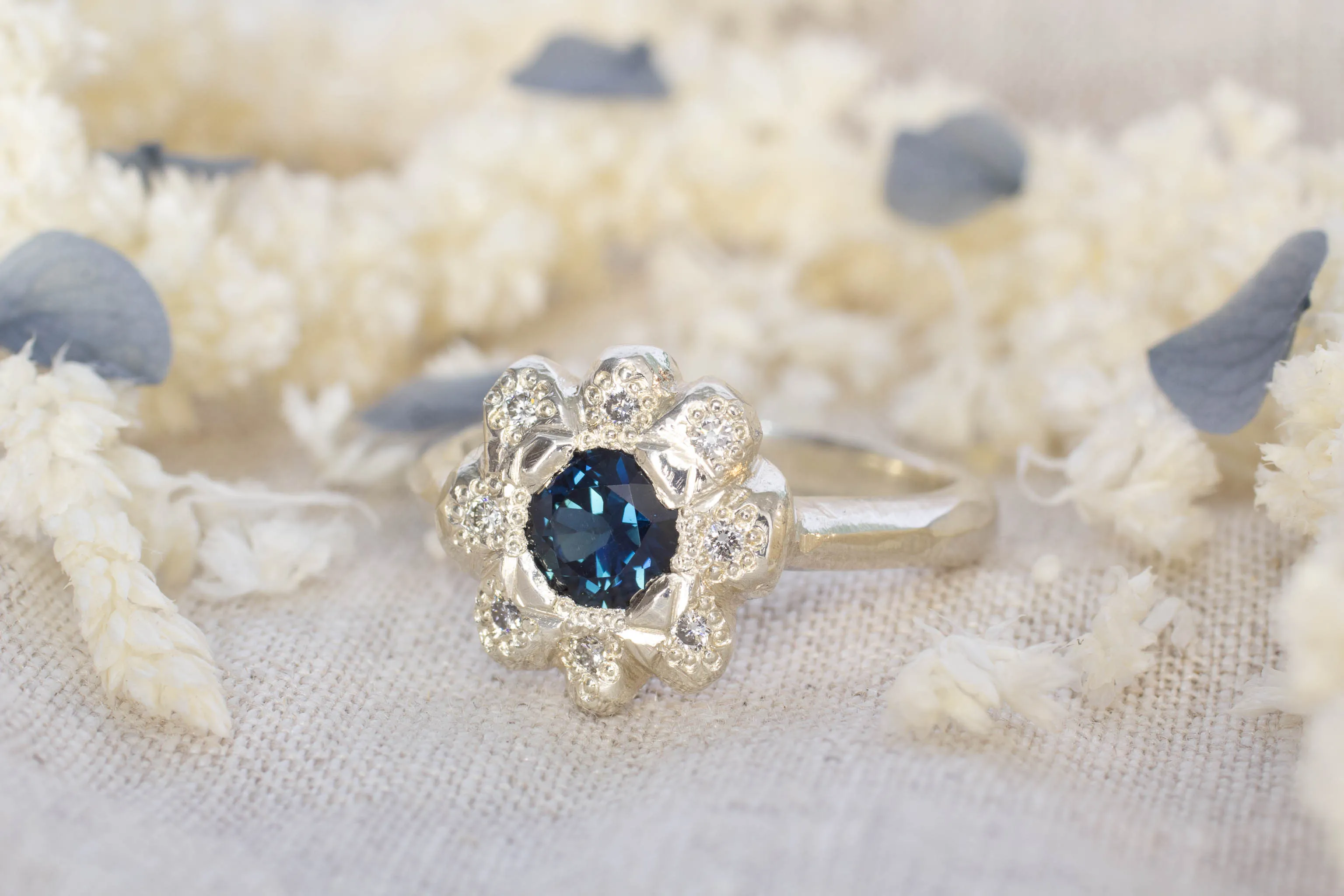 Demeter Ring - 9ct White Gold with Blue Sapphire and Diamonds sold by Sophie Divett Jewelry product image thumbnail 2