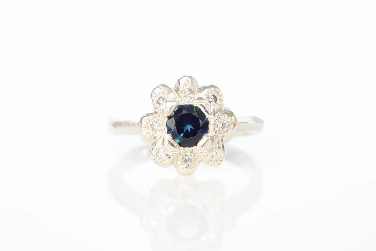 Demeter Ring - 9ct White Gold with Blue Sapphire and Diamonds sold by Sophie Divett Jewelry
