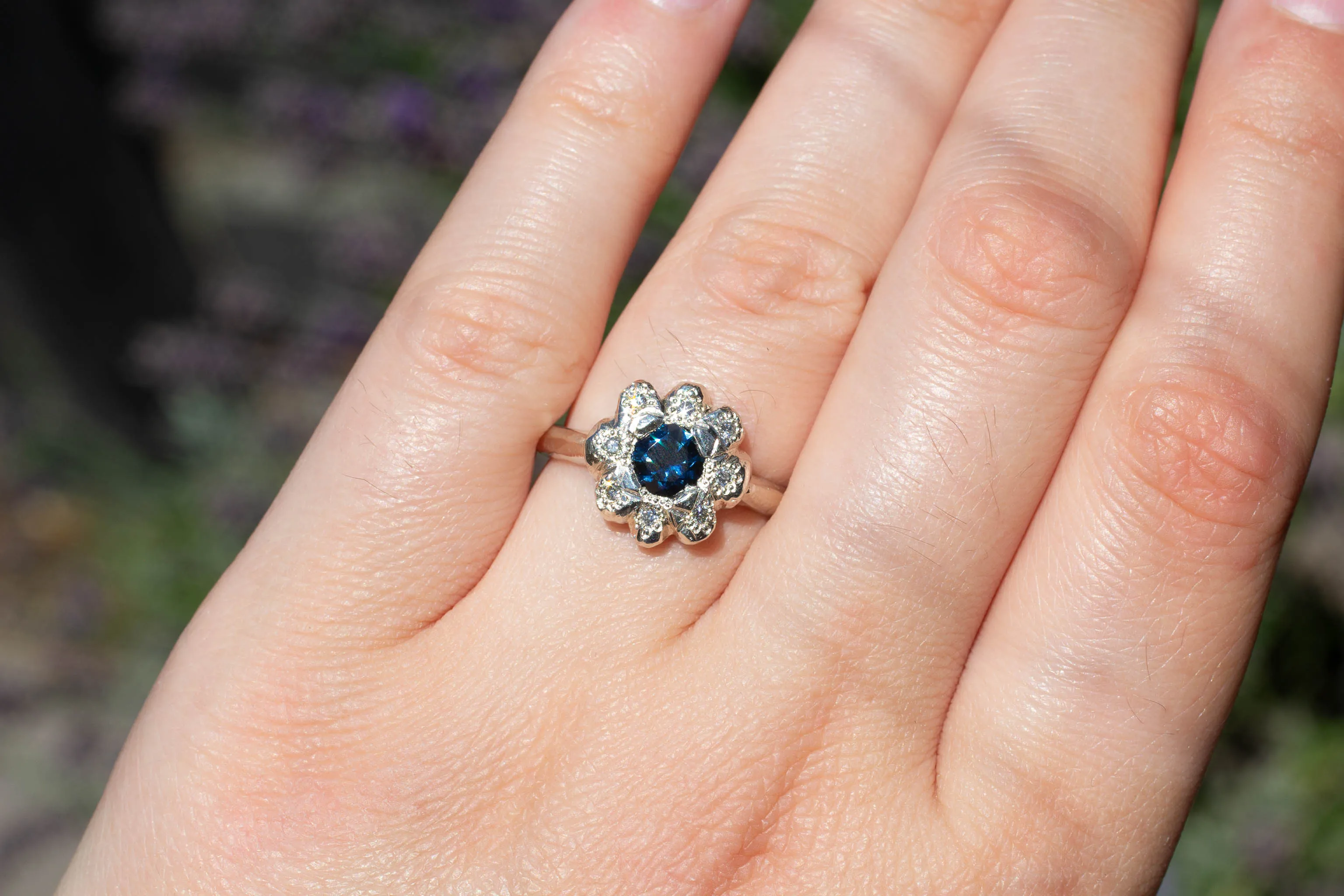 Demeter Ring - 9ct White Gold with Blue Sapphire and Diamonds sold by Sophie Divett Jewelry product image thumbnail 4
