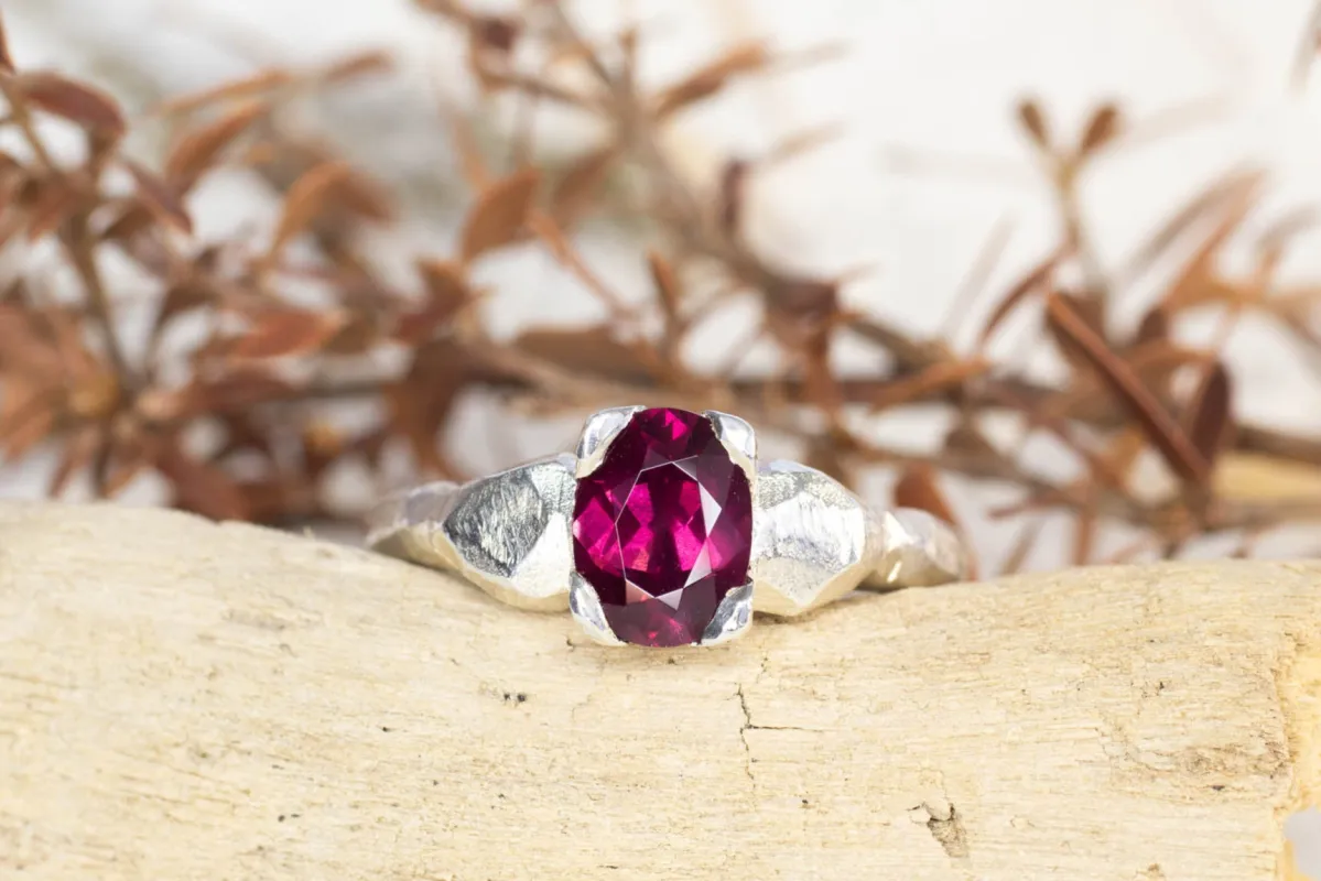 Thalia Ring - Sterling Silver with Rhodolite Garnet sold by Sophie Divett Jewelry