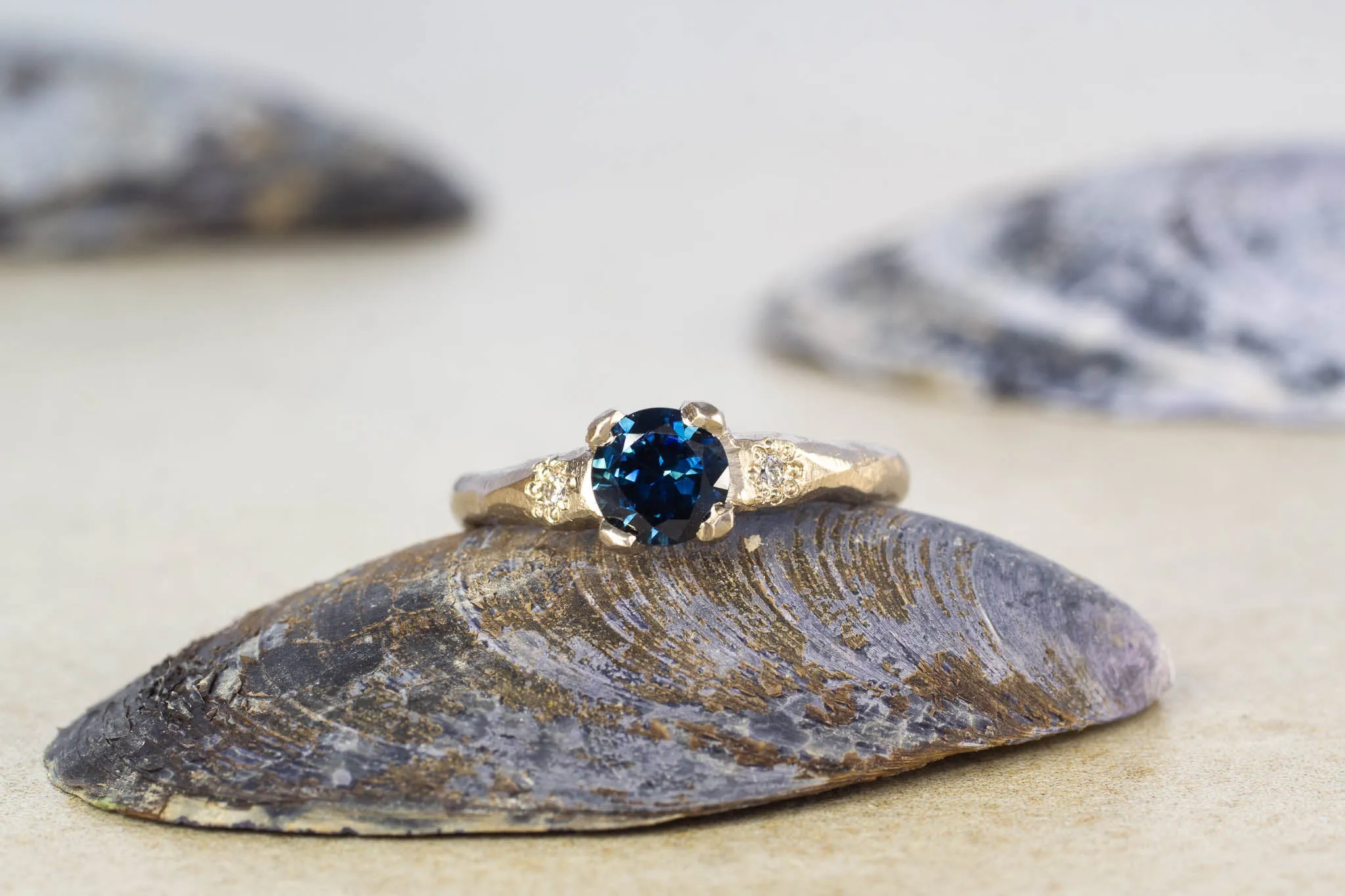 Mira Ring - 18ct White Gold with 5.7mm Teal Sapphire sold by Sophie Divett Jewelry product image thumbnail 2