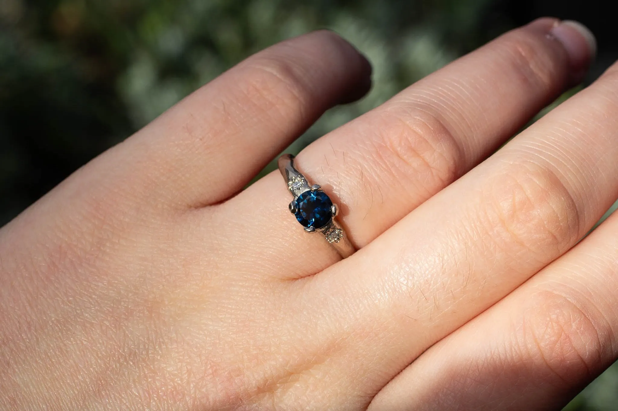 Mira Ring - 18ct White Gold with 5.7mm Teal Sapphire sold by Sophie Divett Jewelry product image thumbnail 3