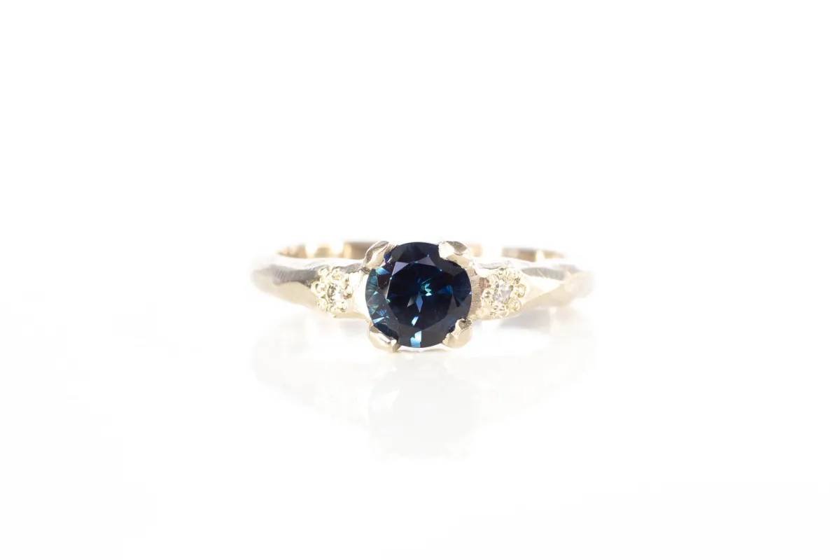 Mira Ring - 18ct White Gold with 5.7mm Teal Sapphire sold by Sophie Divett Jewelry