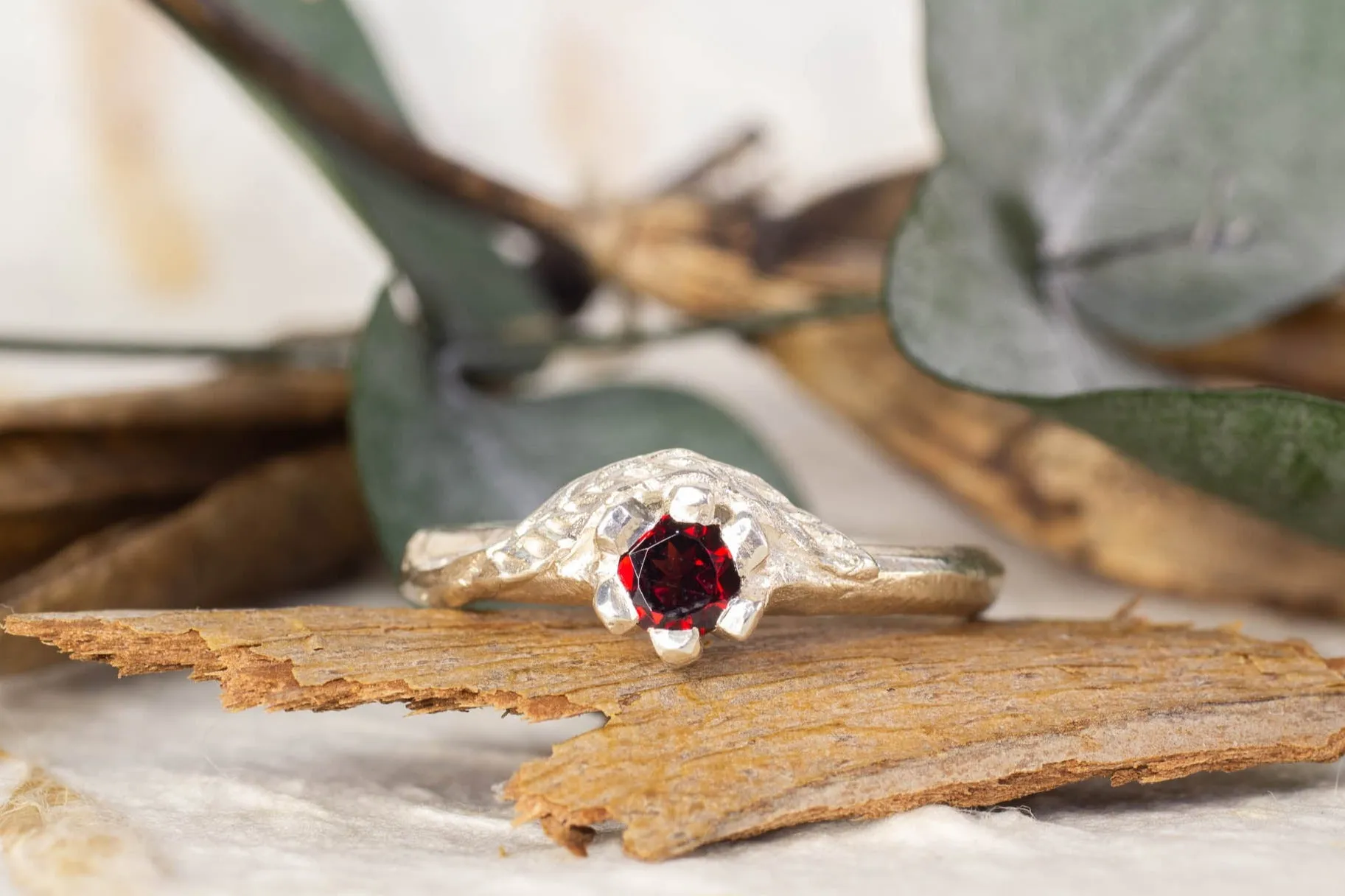 Cybele Ring - Sterling Silver with Garnet sold by Sophie Divett Jewelry