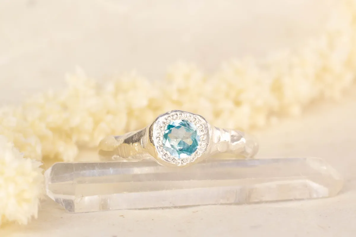 Spring Ring - Sterling Silver with Blue Zircon sold by Sophie Divett Jewelry