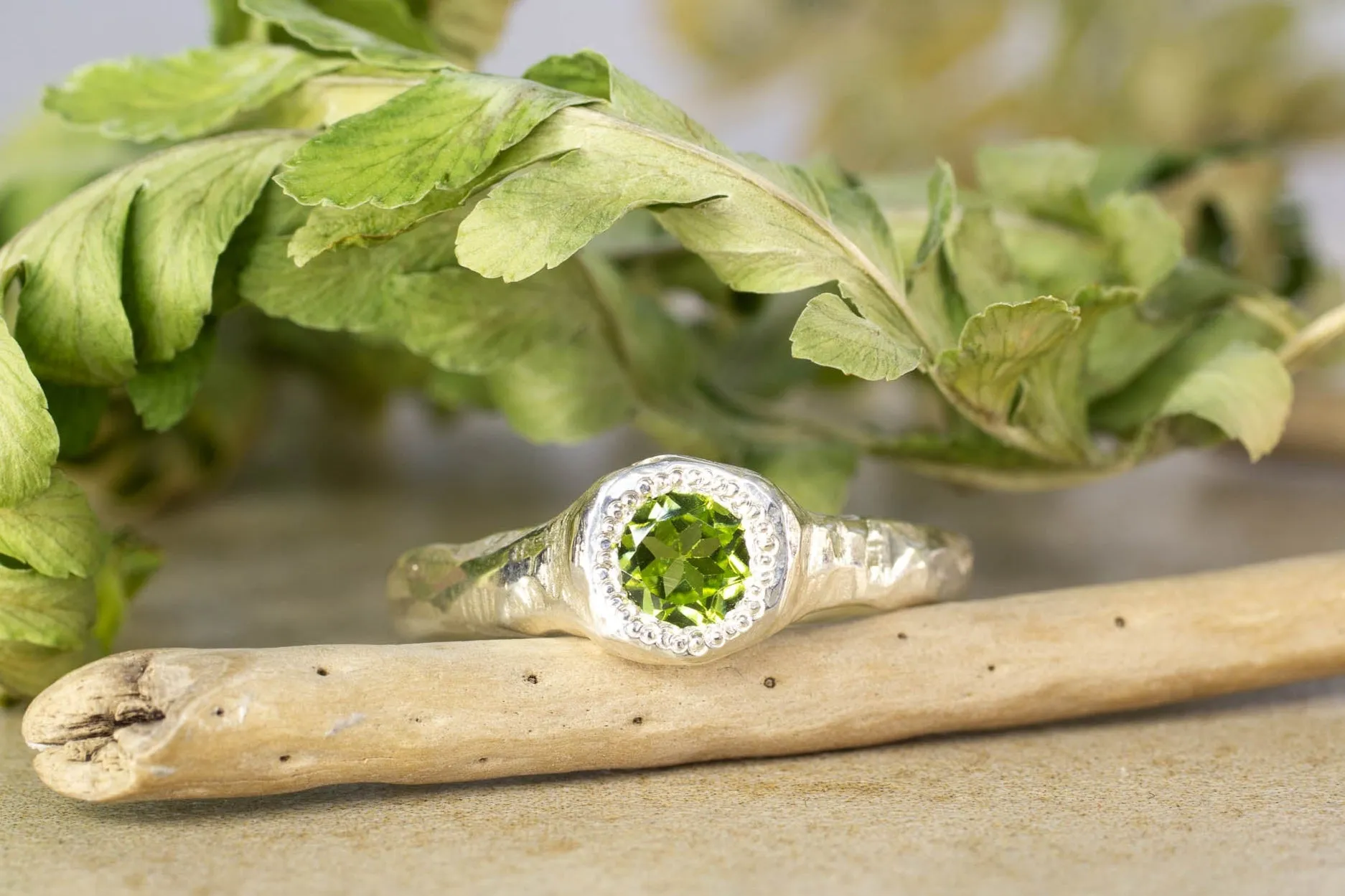 Spring Ring - Sterling Silver with Peridot sold by Sophie Divett Jewelry