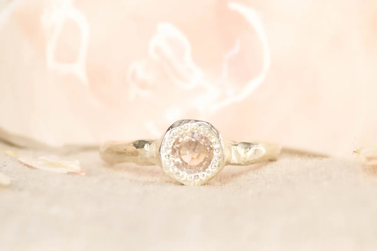 Neve Ring - Sterling Silver with Peach Zircon sold by Sophie Divett Jewelry