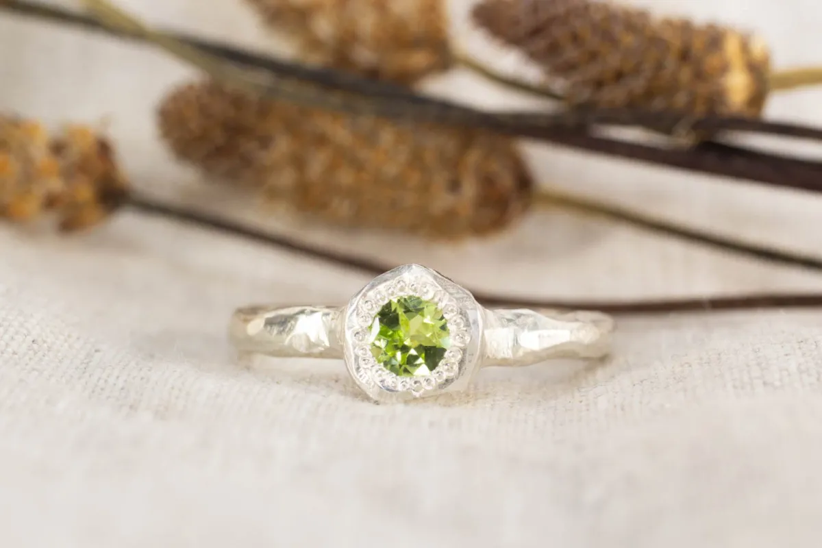 Neve Ring - Sterling Silver with Peridot sold by Sophie Divett Jewelry