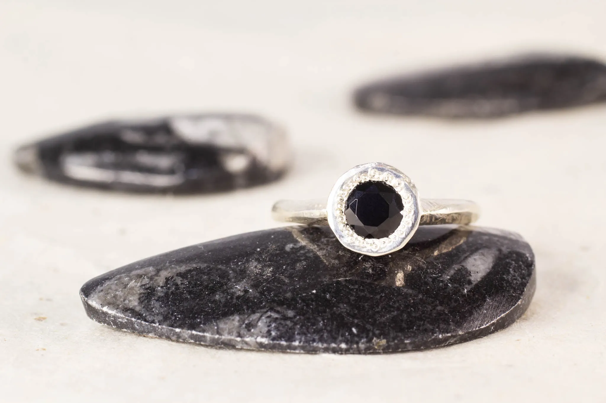 Lota Ring - Sterling Silver with Black Spinel sold by Sophie Divett Jewelry