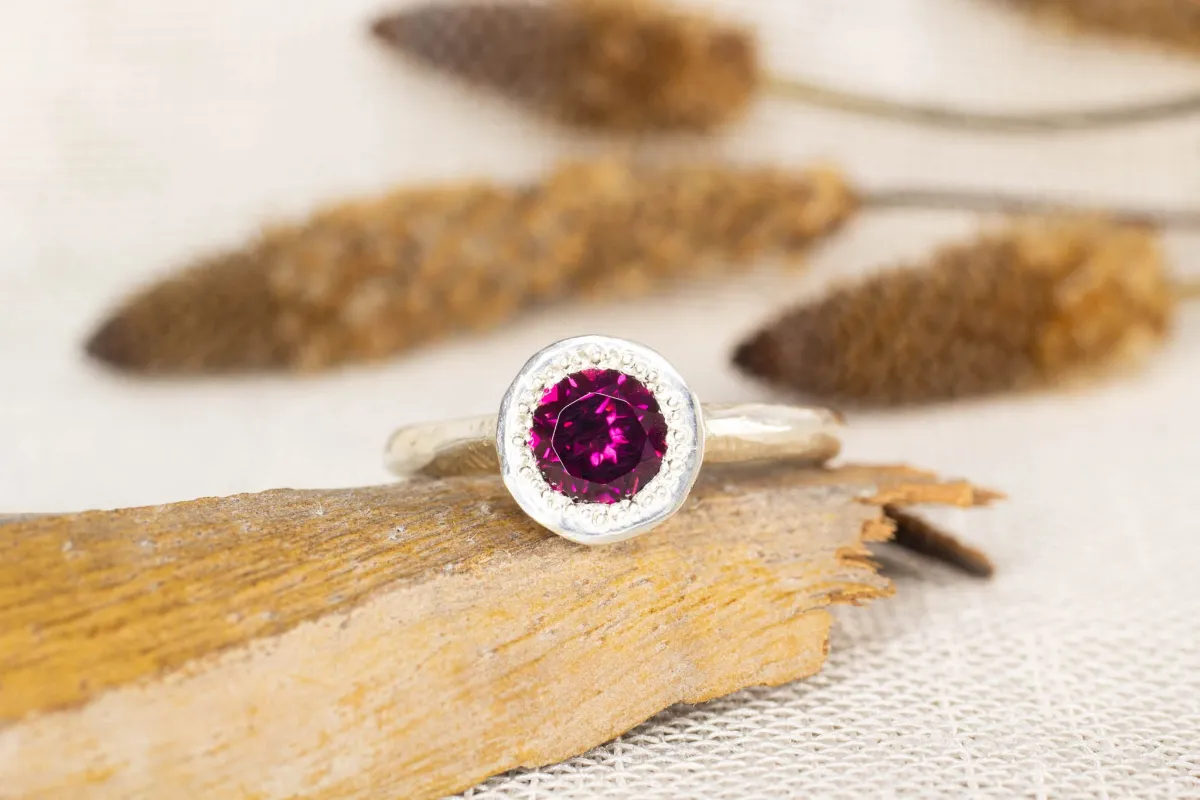 Lota Ring - Sterling Silver with Rhodolite Garnet sold by Sophie Divett Jewelry
